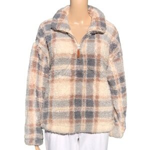 Thread & Supply Multicolored Plaid Quarter-zip Sherpa Jacket, size Large